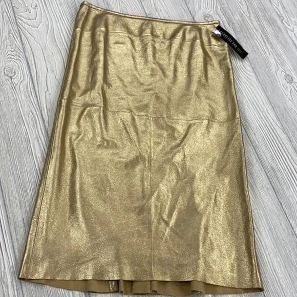 NWT Lafayette 148 Gold Leather Midi Skirt - sz 10
